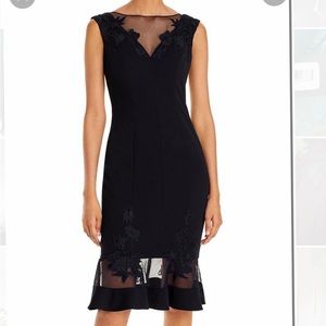 Aidan Mattox Black Scuba-Crepe Illusion Dress